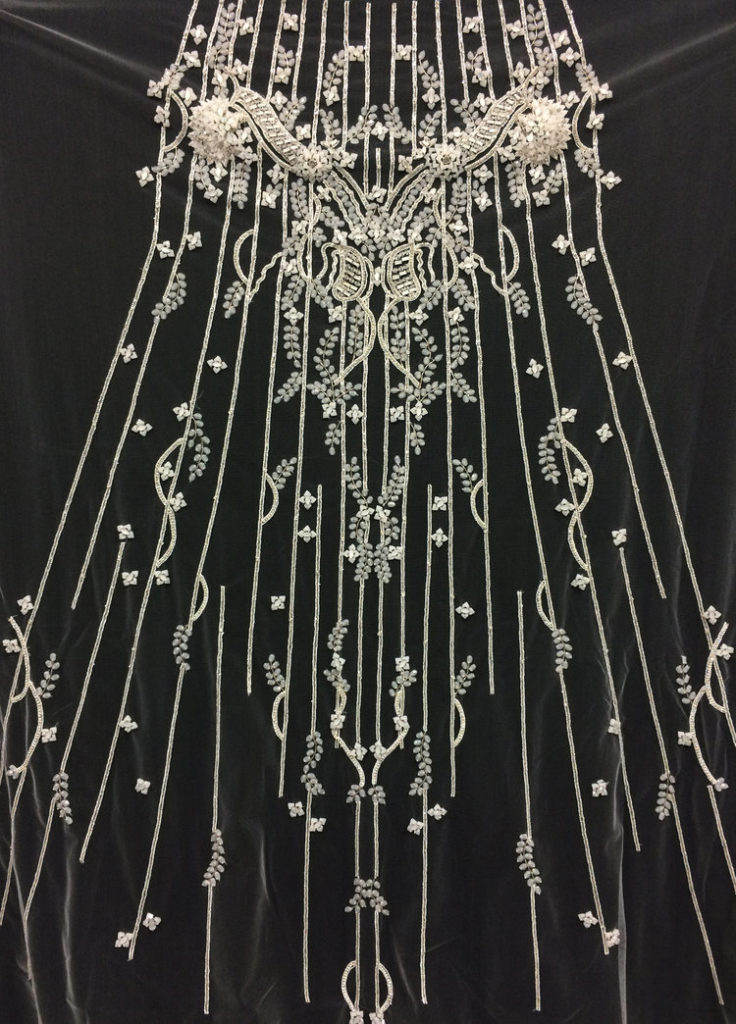 Customized hand embroidery for coututre bridal gown made to the paper pattern.