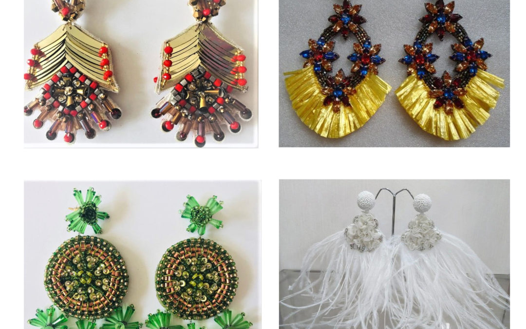 Hand beaded earrings using different beads, sequins, feather and stones