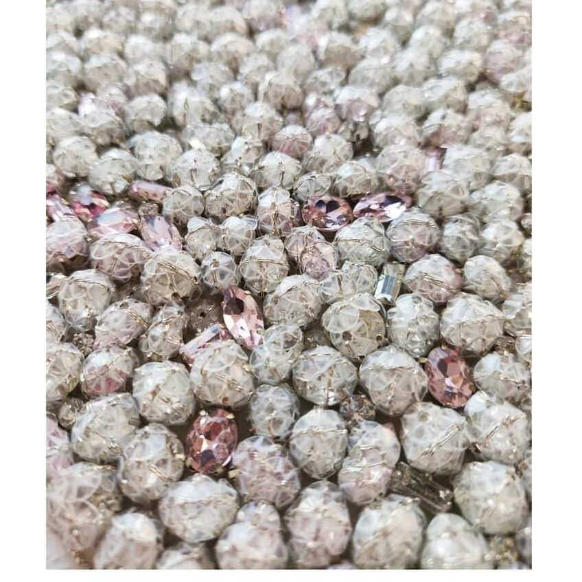 swarovski crystal embroidery, bubble-wrap inspired embroidery, couture embroidery, pret a porter hand embroidery