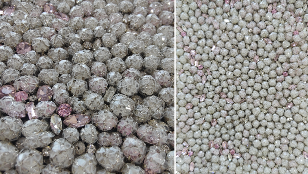 Crystals and sequins for a hand beaded Couture design