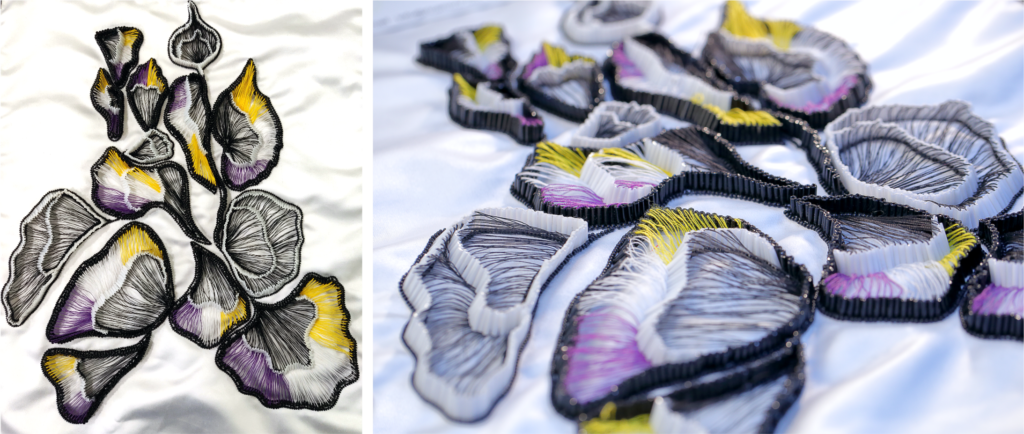 Couture design wade with hand embroidered bugles and silk threads