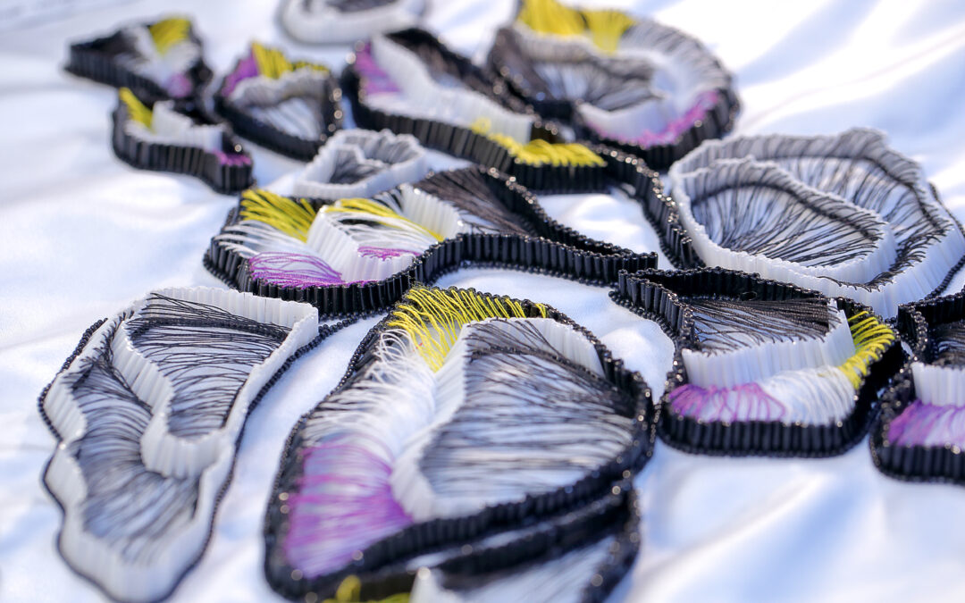 Couture design wade with hand embroidered bugles and silk threads