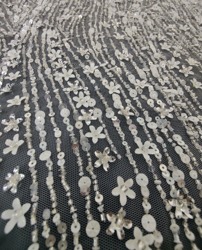 Light-weight hand beaded bridal fabric with sequins, crystals and beads