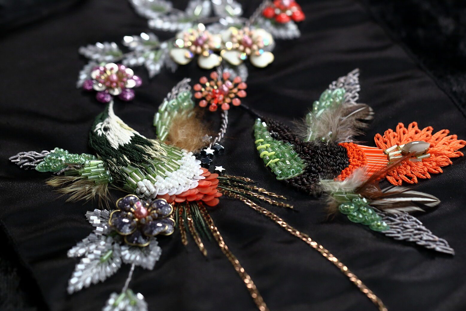 Hand Embroidered Bird & Florals with Raffia Embellishment on bird’s breast & body perfect for a sweater