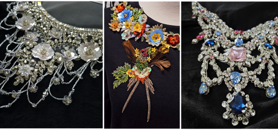 Hand-beaded appliques by Ricamour Embroideries