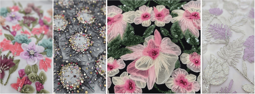 Hand embroidered designs created by Ricamour Embroideries 