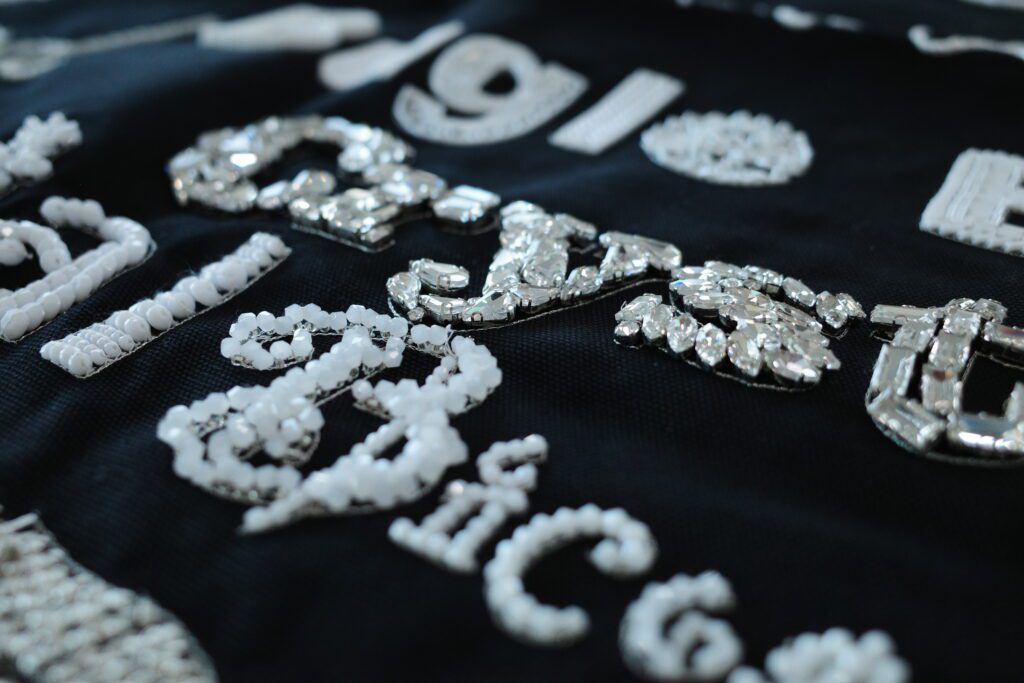 Hand-embroidered Crystals. Artwork made by Ricamour Embroideries a luxury atelier. 